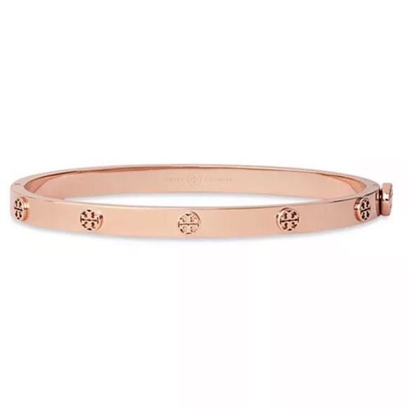 Tory Burch Thin Icon Hinge Bracelet Logo Bangle Size Medium Rose Gold - Picture 2 of 2